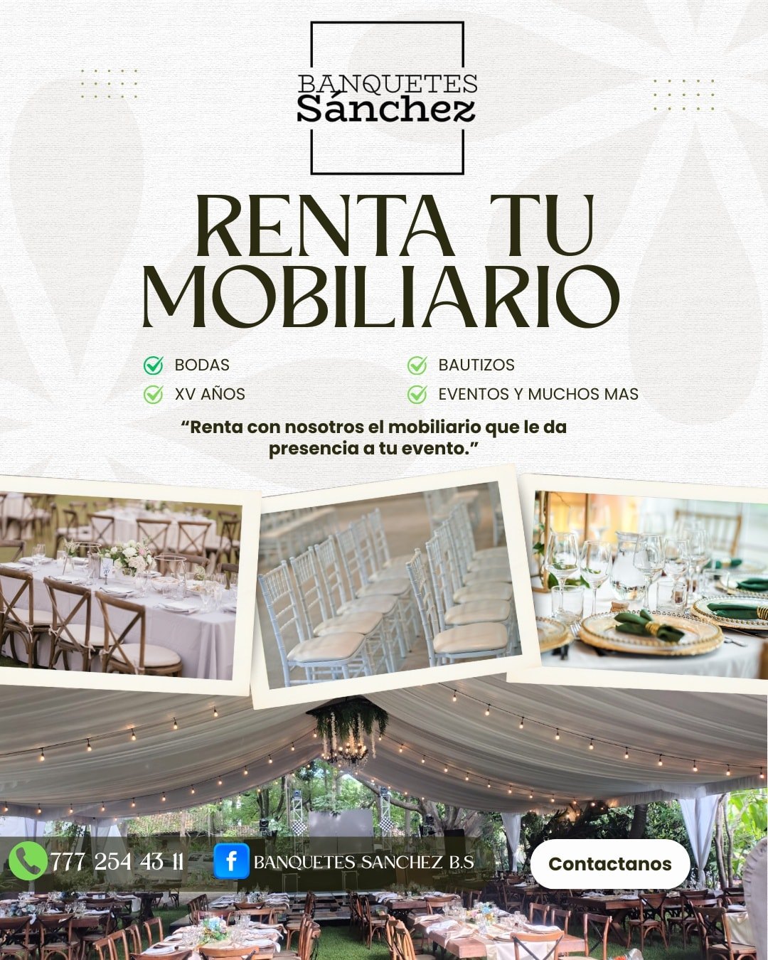 Renta de mobiliario Banquetes Sánchez